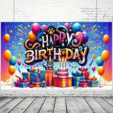 1 Stück coole Geburtstags-Party Hintergrundplane für Katze mit Kätzchen, Luftballons, Torte Design, geeignet für Party Dekoration, Terrasse, Garten Dekoration, Fotobox Requisiten, Hochzeit, Brautparty, Jahrestag - Verschiedenfarbig - Übersicht 6