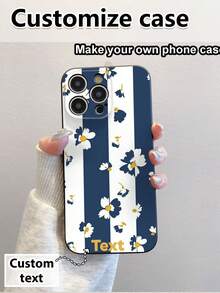 1pc Customizable Black TPU Phone Case With Floral Print Pattern, Compatible With IPhone///OPPO/Redmi - Multicolor - View 1
