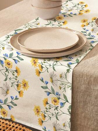 1 st blommönster bordslöpare, 4 st blommönster bordsunderlägg, lämpliga för högtider, fester, födelsedagar, middagar, köks- och matbordsdekoration, kan användas för alla årstider, heminredning i textil