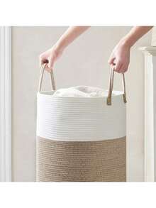 Space-Saving 58L Clothes Hamper - Foldable Cotton Rope Basket For Home Laundry - Multicolor - View 10