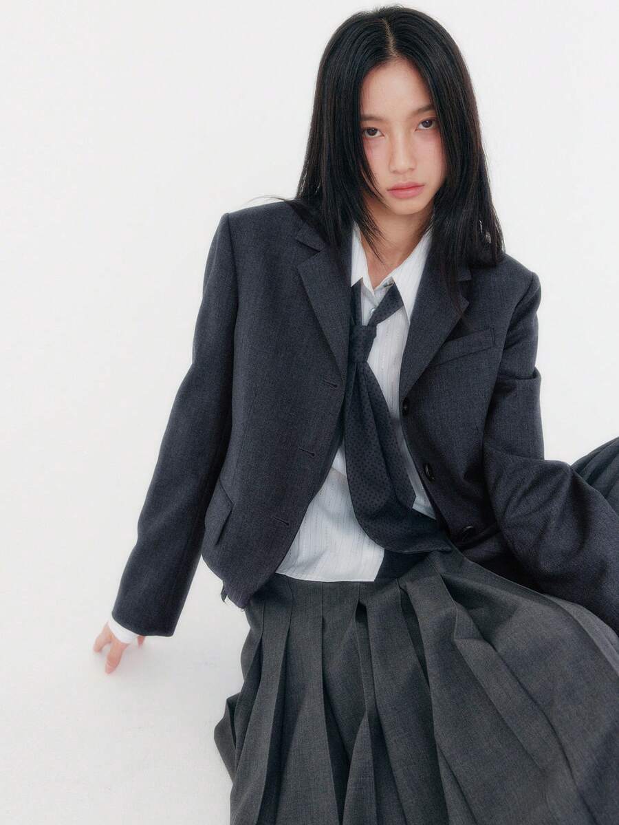 Solid Color Retro Casual Commuter Elegant Minimalist Small Jacket (Inner Garment Not Included) - Grey - View 1