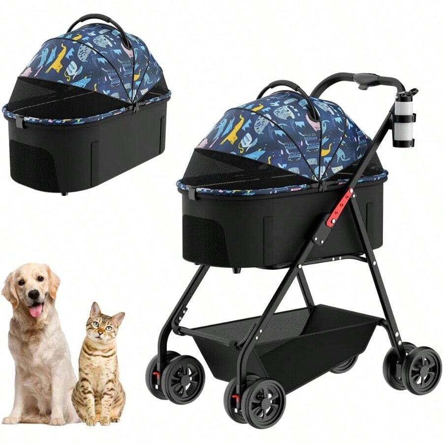 zxr Kokila Carriola Plegable para Perros - Carriola para Mascotas con Cuerpo Separable Frenos de Cesta Portaobjetos Ventilación Frontal y Techo Rebatible para Mascotas hasta 15kg - Azul89 - Gato azul - Ver 1