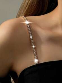 1pc Women's Rhinestone Decorated Metal Backless Bra Strap - Gold - View 6