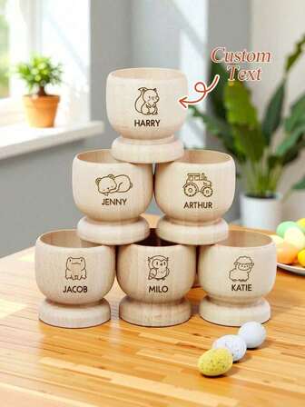 Anpassningsbar ägghållare i trä, realistisk äggkartong, graverbar och dekorativ, personlig gravyr, unik äggkoppsställ, lämplig som ett litet verktyg för barn, kreativ klottergraverad prydnad multifunktionell, justerbar, återanvändbar, dekorativ, lätt att rengöra, söt, bekväm, snygg