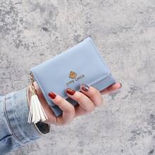 Cartera corta para mujeres estilo coreano y japonés con borla, cartera triple linda para estudiantes, tarjetero - Azul - Ver 11