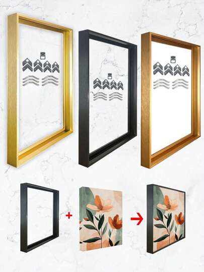 Aluminum DIY Outer Frame Suitable For 30x40, 40x50, 40x60 Cm Canvas, Black And Gold Color, Suitable For Oil Paintings, Art Prints, Artworks, Applicable For Landscape, Portrait, Living Room Wall Decor (Glass And Inner Frame Not Included)