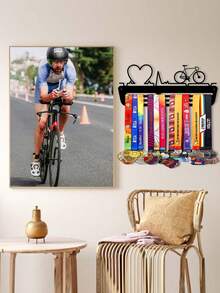 1pc Outdoor Sports Mountain Bike Racing Medal Display Rack, Metal Wall Decor Storage Rack, Athlete Gift - Black - View 6