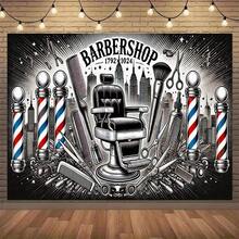 1pc Urban Barber Shop Theme Party Banner - Vintage 1792 Design With Cityscape & Barber Tools, Durable Polyester Indoor/Outdoor Decoration For Home, Garden, Themed Events (Mixed Colors), Barbershop Decor, Garden Event, Classic Barbershop, Longlasting Decor, Decorative Sign, Home Decorators - màu đen - Xem 1