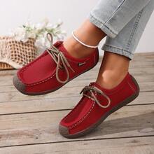 Zapatillas casuales planas con ojales metálicos con cordones - Rojo - Ver 2