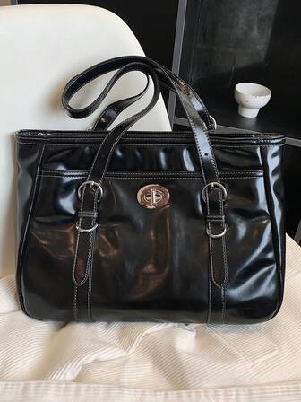 Bolso de hombro negro de gran capacidad, estilo minimalista y casual de moda japonesa para ir a la escuela o al trabajo