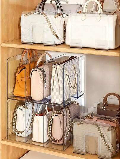 1pc/2pcs/4pcs Transparent Storage Bags, Suitable For Wardrobe Dividers In Bedroom, Bathroom, Office, Practical Bookshelf Dividers, L-Shaped Storage Racks, Space-Saving Organizers, Car Organizers, Storage Boxes, Drawer Organizers. The 4-Grid Transparent Organizer Is Only Suitable For Small Handbags