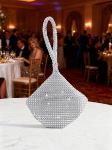 Mini Party Clutch Bag With Rhinestone Decor, Elegant Handbag For Attending Events, Sophisticated Wristlet Purse, Versatile Fashion Small Handbag - Silver - View 3