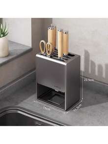 Knife Block Stainless Steel, 30° Rotatable Knife Block 9-Slot Universal Knife Holder,Knives Holder For Kitchen Knives Countertop Storage (Gun Grey)