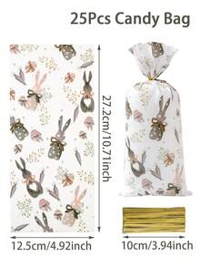 25/50/100个装复活节兔子礼品袋，配金色绳子，复活节兔子塑料礼品包装袋，适用于复活节主题派对礼品、DIY包装用品、派对小礼物包装、复活节兔子玻璃纸糖果袋 - 復活節兔子 - 查看 12