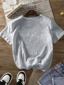 1pcs Four-Leaf Clover And Bowknot Combination Pattern, The Four-Leaf Clover Uses Green Textures Such As Stripes, Plaid, And Floral, And The Bowknot Matches The Corresponding Texture Design Suitable For Spring And Summer Casual Clothing, Women's T-Shirts, Seasonal Clothing, Artistic Design, Soft Material, Lightweight Shirt, Spring And Summer Fashion, Comfortable Fabric, Printed T-Shirt 180gLadies Relaxed Fit Short Sleeve Shirt Easy To Match - Xám - Xem 2