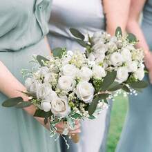 3件套象牙色新娘及伴娘胸花套装,包含新郎胸花和手腕花;10英寸白色香槟色人造玫瑰花束,适合婚礼仪式装饰、周年纪念、情人节礼物 - 象牙 - 查看 5