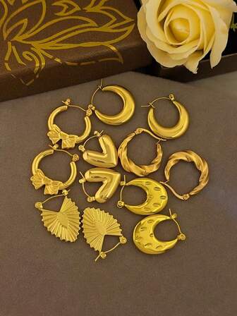 2/3/6 pares de pendientes elegantes para mujer chapados en oro de 18K de acero inoxidable hipoalergénicos, con una variedad de estilos que incluyen corazón, lazo, patrones geométricos, perfectos para regalos de vacaciones, cumpleaños, Día de la Madre