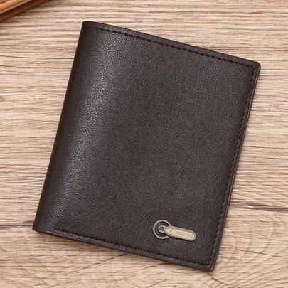 Cartera de hombre corta de cuero, bolso corto de cuero