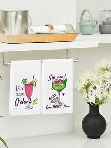 2条装鸡尾酒图案厨房毛巾，日常风格，可用于厨房擦干、擦手、擦茶，适用于厨房家居室内餐具擦干。 - 白色 - 查看 7