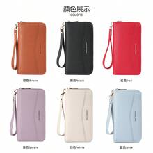 Cartera femenina de gran capacidad, cartera con cremallera para teléfono, tarjetero, clutch, monedero - Morado - Ver 8