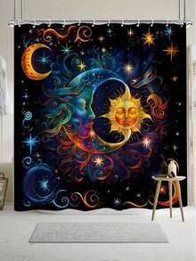 1/4pcs Sun Moon Star Pattern Bathroom Shower Curtain Set, Waterproof Curtains With Plastic Hooks, Bathroom Carpet, U-Shaped Mat, Toilet Cover Mat, Bathroom Decor - Nhiều màu - Xem 8