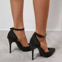 Women's Elegant Pointed Toe Stiletto Heels – Ankle Strap & Cutout Side Dress Pumps For Wedding, Party, Office & Daily Wear - 黑色 - 查看 5