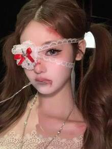 1pc Gothic Lace Eyemask, Bow & Heart Headband Accessory, Can Be Used As Leg Garter, For Holiday Party Costume,Halloween - Multicolor - View 7