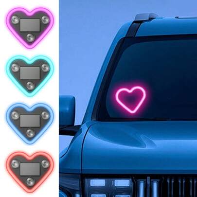 Luz de neón LED con forma de corazón triangular alimentada por energía solar - Lámpara ambiental inalámbrica para automóvil con control remoto, accesorios de decoración interior de automóvil, capacidad de batería de 300mAh