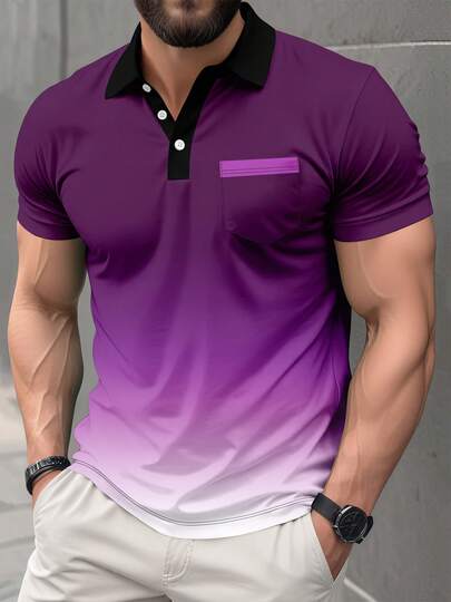 Plus Size Men's Gradient Casual Short Sleeve Polo Shirt