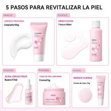 6 piezas de juego de cuidado de la piel , nutritivo profundo, anti-envejecimiento (loción de protector solar 30g SPF50 y limpiador 50g y tónico 100ml y suero 17ml y crema para los ojos 15g y crema para la cara 25g). Regalo de cuidado de la piel para mujeres y niñas para hidratar, aclarar el tono de la piel y cuidado de la belleza para el Día de la Madre , regalo de cuidado personal para la novia. - Rosa - Ver 2