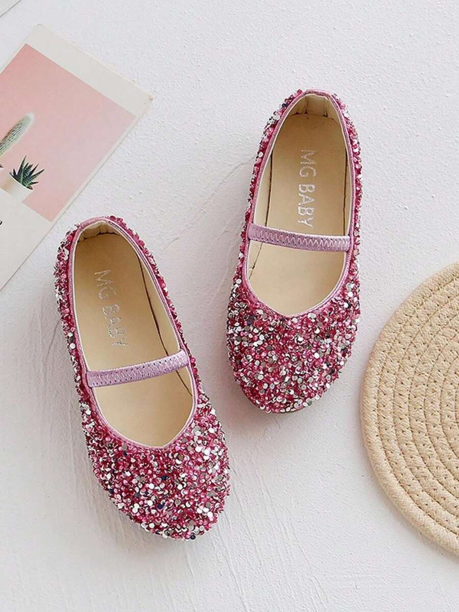 1 par de sapatos infantis lisos com strass, modelo slip-on, casuais e versáteis, perfeitos para a primavera. - Rosa - Ver 1