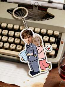 1pc Customized Couple Photo Keychain - Personalized Cartoon Character Keyring With Heart-Shaped Ring | Romantic Couple Gift, Suitable For Anniversary, Valentine's Day Or Daily Use | Customizable Face Printed Acrylic Keychain (Couple Exclusive Design) - Multicolor - View 4