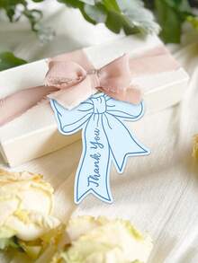 10/20/50pcs Pink & Blue Bow Thank You Cards,Bowknot Small Business Cards Thank You Notes Suitable For Business, Weddings, Anniversaries, Parties, Baptisms, Graduations, Holidays, Birthdays, Thanksgiving, Teacher's Day, And More To Express Gratitude To Guests, Friends, And Family - Multicolor - View 10