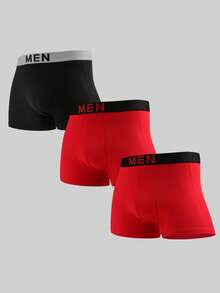3pcs/Pack Men's Underwear, Letter Belt Solid Color Men's Boxer Briefs, Comfortable Soft Stretchy, Suitable To Pair With Various Men's Casual Plus Size Sweatpants, Suitable For Daily Casual Wear, Can Be Used As Valentine's Day Gift - Multicolor - View 2