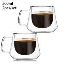 YWDL-taza de café de cristal de doble pared, 200ml, taza de Espresso resistente al calor, taza con aislamiento térmico para Latte, capuchino, juego de vajilla de té - 1 pieza estampada - Ver 9