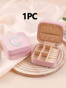 1 cutie de bijuterii cu perle albe, cutie de bijuterii de călătorie, cutie de bijuterii, cutie de machiaj, cutie de depozitare, cadou personalizat - cutie de bijuterii de călătorie roz, cadou de ziua de naștere pentru femei, cadou de Crăciun pentru adolescente, cutie de bijuterii de călătorie cu litere AZ