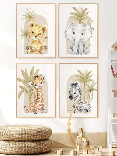 1pc Canvas Wall Art Neutral-Style Zoo-Themed Nursery Wall Decor Blending Mid-Century Modern Aesthetics. Features Elephant, Giraffe, Zebra, And Lion Motifs. Nursery Decor Framed Nursery Wall Art Baby Girl Bedroom Decor Perfect For Children's Room Decor, Playroom Decor Kids' Room Decor Nursery Decor, Playroom Decor, Preschool Decor Girl's Bedroom Girl's Room Decor Kids' Room Decor Boy's Bedroom Boy's Room Decor Girl's Bedroom Decor