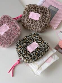 Leopard Print Fluffy Plush Mini Storage Pouch, Portable Zipper Sanitary Napkin Cosmetic Lipstick Organizer Bag, Makeup Coin Purse For Daily Travel Use - Multicolor - View 10