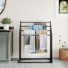 Towel Racks For Bathroom 4 Tier Wide Towel Drying Rack Outdoor Free Standing Towel Rack Pool Towel Blanket Stand And Display Rack For Oversized Bath Towels - màu đen - Xem 3