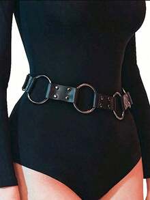 A Black Leather Wide Belt For Women, Designed With An Eastern Waist Style, Suitable As A Vintage Waist Accessory For Halloween Parties And Outfit Coordination. - 黑色 - 查看 6