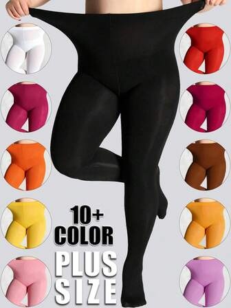 1 par godisfärgade damstrumpbyxor i plusstorlek, supermjuka enfärgade halvtransparenta strumpbyxor, sidenstrumpor med hög midja, lämpliga för dagligt bruk