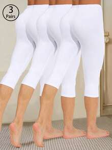3条装女士休闲简约白色紧身裤，高弹力紧身短裤，适合健身、跑步、运动，柔软舒适的踩脚连裤袜，适合室内运动、户外散步、骑行、徒步、沙滩等多种场合，百搭裤装