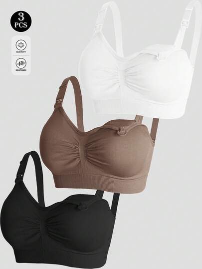 3 st nylon-amningsbehåar, amningsbehåar med tråd och stängning framtill, amningsbehåar med justerbart lyft och stöd