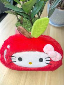 1pc Sanrio Cartoon Cute New Apple Kitty Cat Plush Pencil Case, Large Stationery Bag, Portable High-Quality Cosmetic Organizer Pouch - Multicolor - View 2