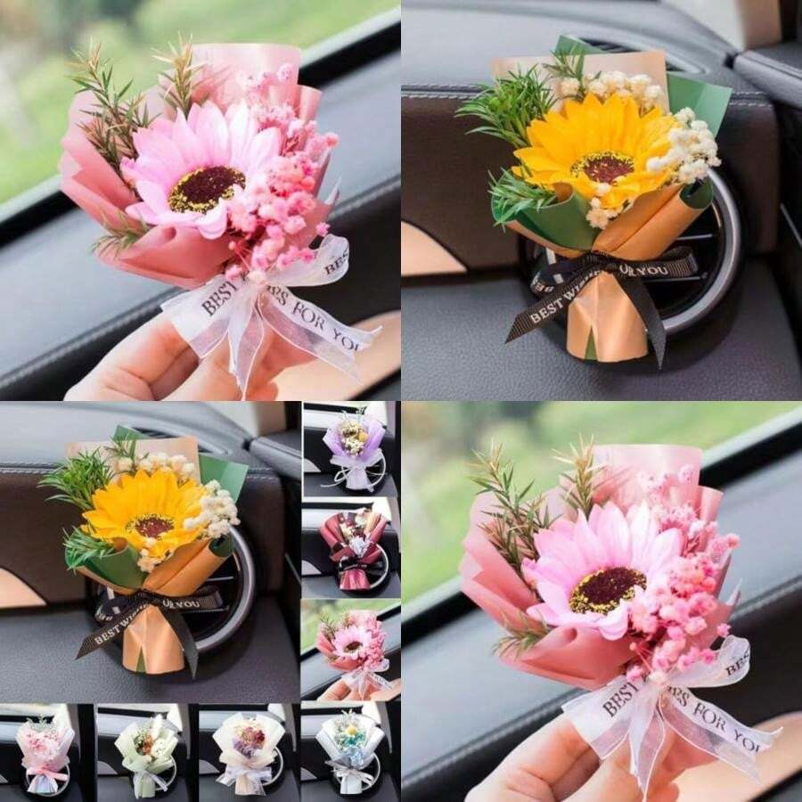Wartleves - Pequeño ramo de aire para ambientador de coche, clips de ventilación, mini ramo de flores secas, salida de aire acondicionado, clip de perfume, decoración del coche, difusor de aceite(J) - Multicolor - Ver 1