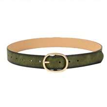 Oval Buckle Belt For Women - Casual Leather Belt For Everyday Wear | Versatile Waist Belt For Jeans, Pants, Dresses, Perfect For All Seasons - 橄欖綠 - 查看 11