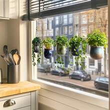 1pc Green Plant Hanging Basket Pattern Decoration Window Sticker, Potted Plant Static Adsorption Sticker, Hanging Green Plant Decoration Glass Sticker, Mobile Double-Sided PVC Reusable, Suitable For Home Glass Doors And Windows Decoration Sticker - Green - View 2