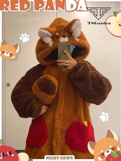 アライグマのナイトウェアローブ、かわいいラウンジウェア、柔らかくて快適、春、秋、冬に最適な超暖かいパジャマ。