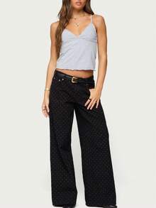 Cute Babydoll Tops For Women Spaghetti Strap V Neck Backless Cami Tops Y2k Going Out Tank Top - 淺灰色 - 查看 4