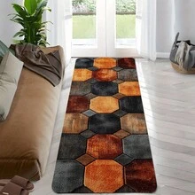 1pc 4.6'x1.6', 6'x1.8' Orange And Black Octagon Pattern Runner, Long Rug, Bathroom Mat, Non-Slip Running Carpet, Bedside/Sofa Area Rugs, Kitchen Floor Mats, Machine Washable Indoor Decorative Rug, Suitable For Bathrooms, Bathtub Side, Hallway, Balcony, Bedroom, Entryways, Outdoor, Home Aesthetic Graduation Season Decoration Gift - 黑色 - 查看 1